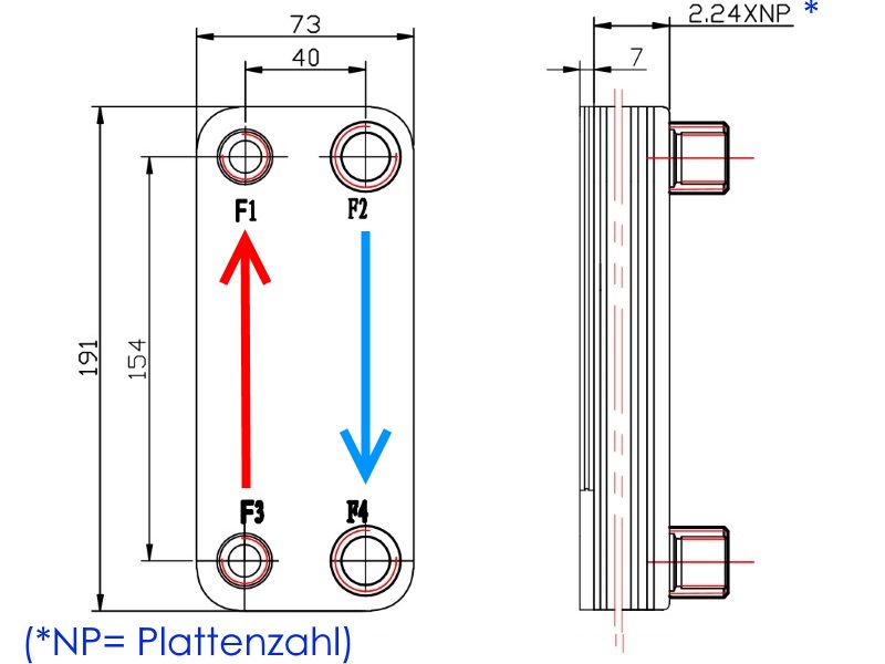 B3-12-30 Plattenwärmetauscher mit 4x3/4 Zoll Anschluss